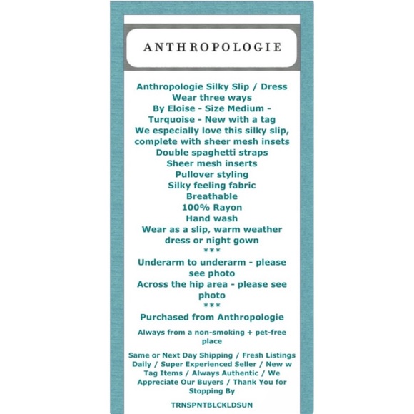 Anthropologie Silky Slip Dress Nightie Medium 6 8 Blue Mesh Inserts GR8 GIFT NWT - Picture 2 of 16